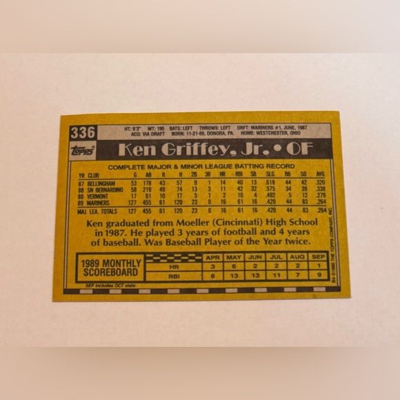 1990 Topps All Star Rookie: Ken Griffey JR. # 336 - Picture 6 of 8